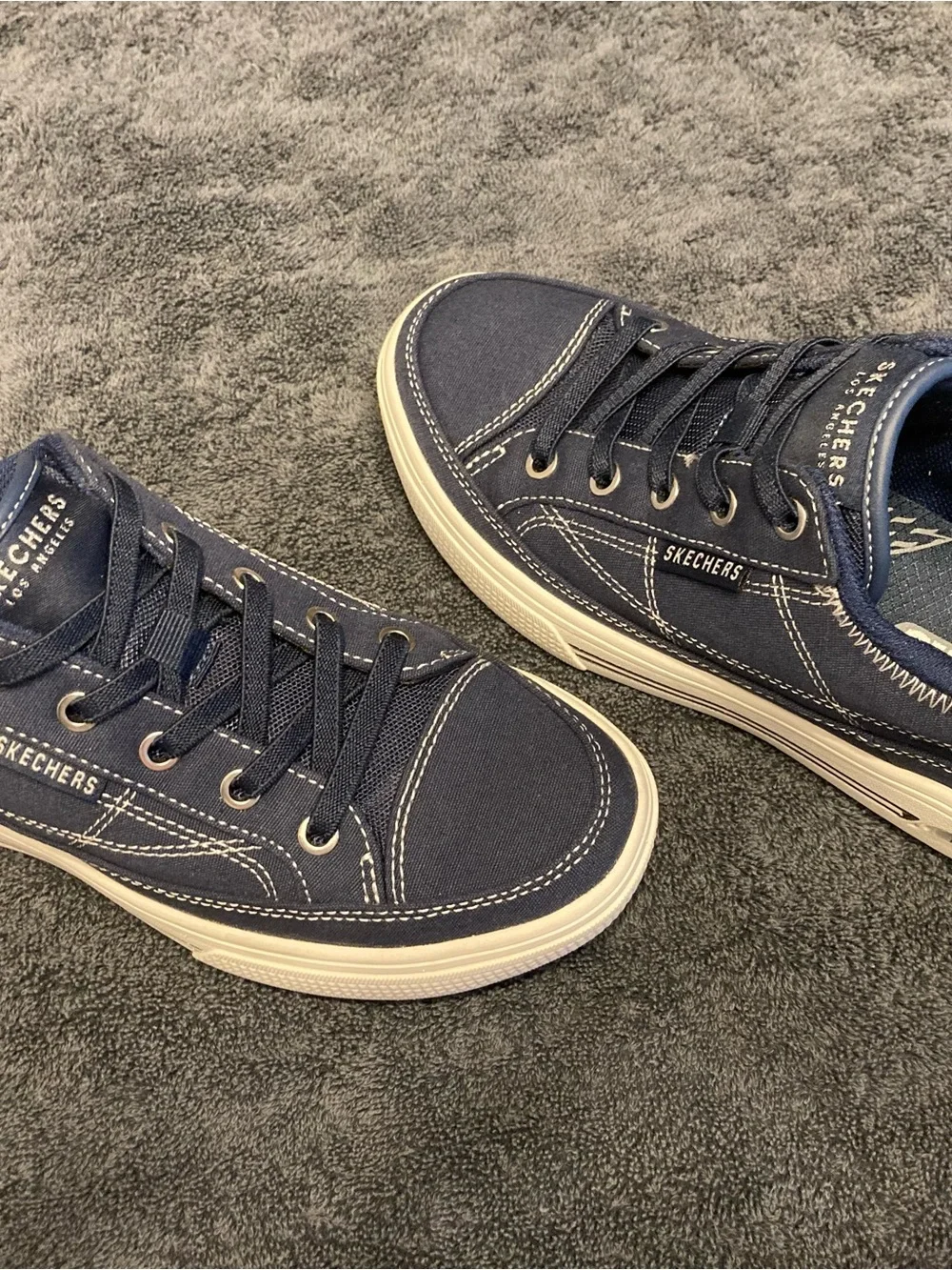 Skechers Navy Canvas Low-Top Sneakers with White Soles